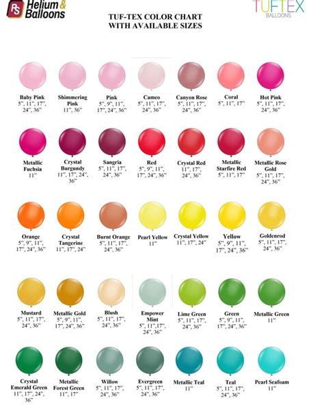 TUFTEX Color Chart | Wholesale balloons, Custom balloons, Jumbo balloons