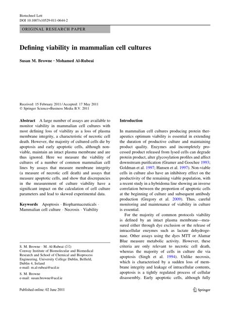 (PDF) Defining viability in mammalian cell cultures