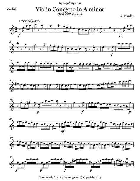 Violin Concerto in A minor (III. Presto) – toplayalong.com