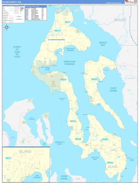 Island County, WA Zip Code Wall Map Basic Style by MarketMAPS - MapSales