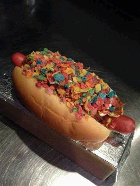 Fruity Pebbles covered hot dog | Food, Gross food, Food combining