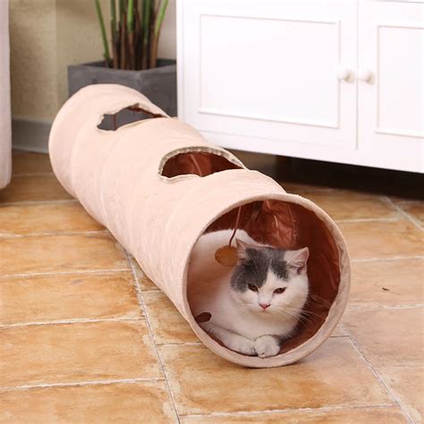 Pet Cat Toys Big Long Cat Tunnel with Ball Foldable Suede Material Funny Cat Toys 120cm Dia 25cm ...