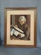Needle Point Of Woman Embroidering, By Hans Zeller, Framed And Matted, 18.5" x 22.5", And Felt ...