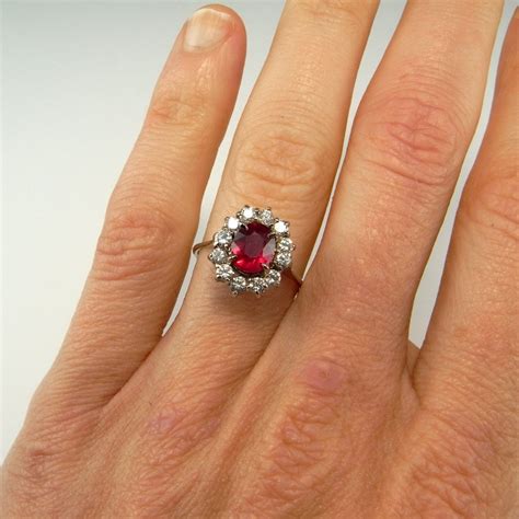 VIVID RED NATURAL Ruby Ring Ruby Diamond Ring 18K White Gold | Etsy