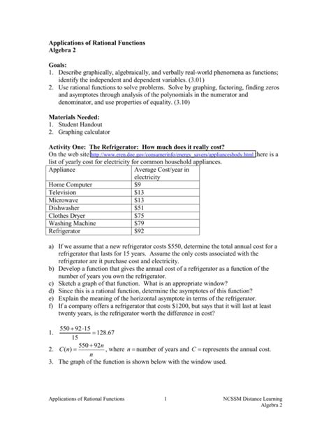 Applications of Rational Functions