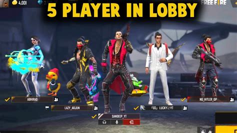 FREE FIRE NEW 5 PLAYER SQUAD | AFTER OB33 UPDATE ADD 5 PLAYER IN LOBBY ...