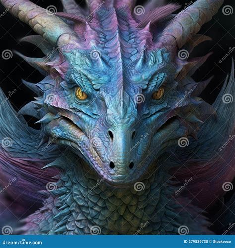 Realistic Hyper-detailed Rendering of a Colorful Dragon with Big Eyes Stock Illustration ...