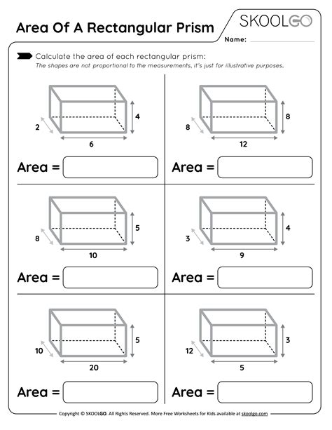 Area of a Rectangular Prism - Free Worksheet - SKOOLGO