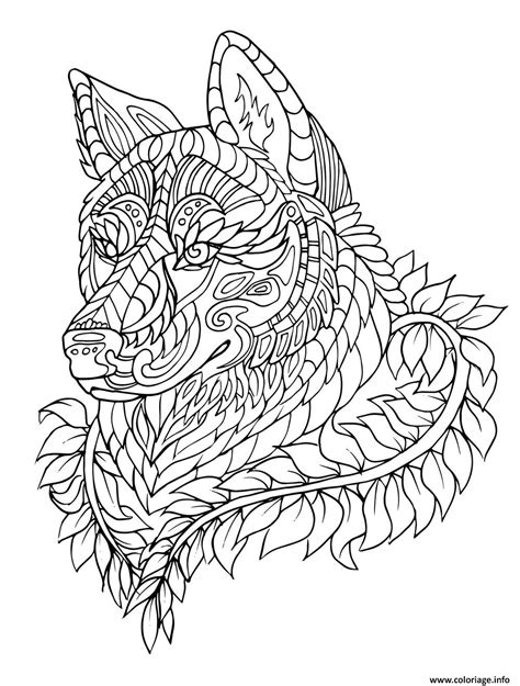 Coloriage loup wolf adulte zentangle animaux - JeColorie.com