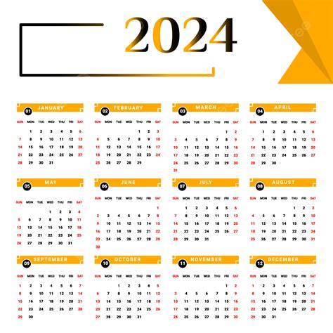 2024 Yearly Calendar With Yellow And Black Geometric Design Vector ...