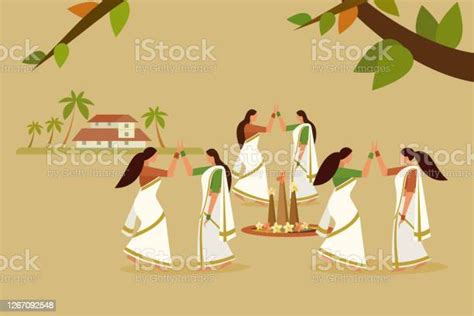 Women perform traditional dance 'Thiruvathira'. Concept for Onam... | Traditional dance, Happy ...