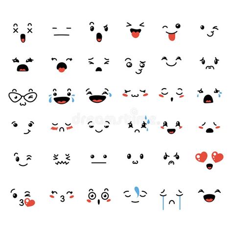 Cute Doodle Emoticons with Facial Expressions. Japanese Anime Style ...