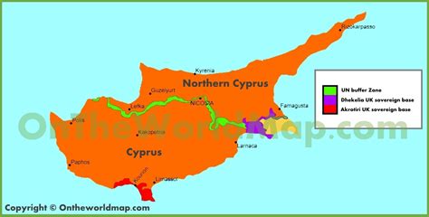 Map of UK sovereign bases in Cyprus - Ontheworldmap.com