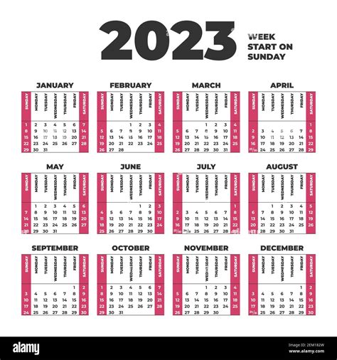 2023 Calendar template with weeks start on Sunday Stock Vector Image & Art - Alamy