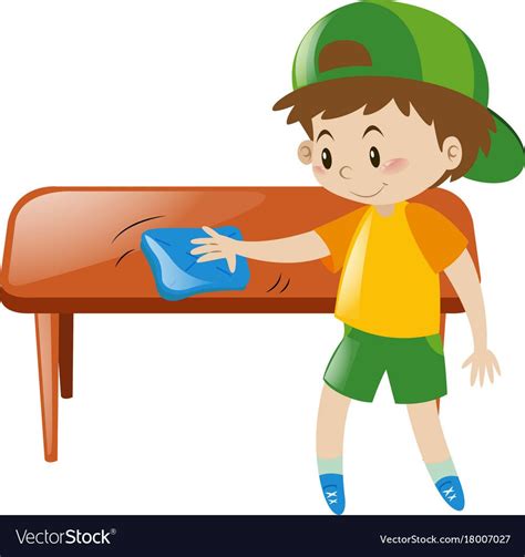 Little boy cleaning table with cloth vector image on VectorStock | Kids hygiene, Alphabet ...