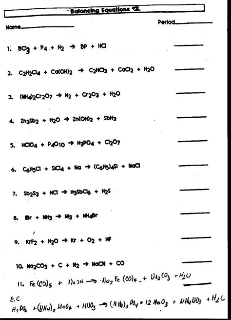 Word Equation Worksheet Chemistry Pichaglobal, Writing Equations | Free ...