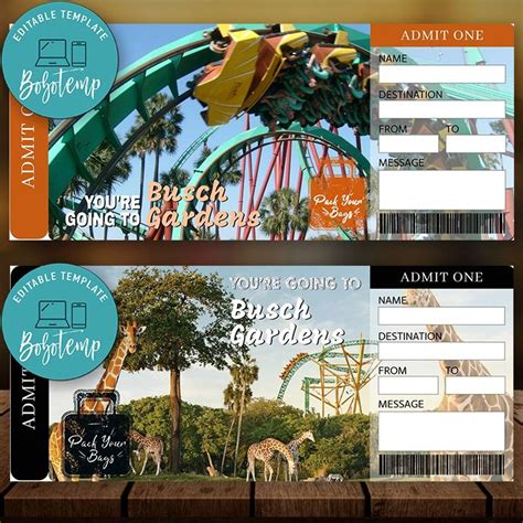 Editable BUSCH GARDENS Surprise Trip Tickets Instant Download | Createpartylabels