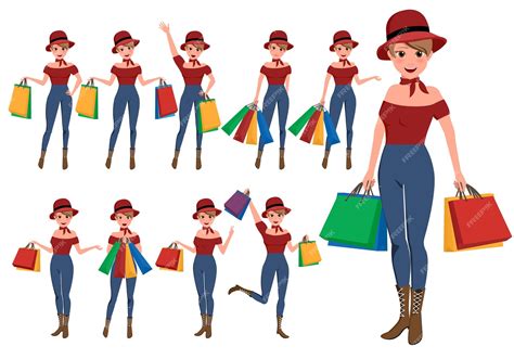 Premium Vector | Shopping woman vector characters set girl store ...