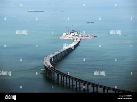 Aerial view of the new Hong Kong–Zhuhai–Macau Bridge construction site ...