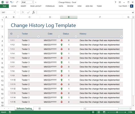 Change History Log Template – MS Excel – Software Testing