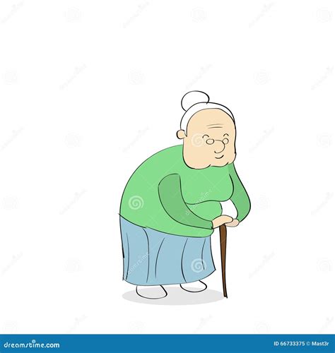 Old Lady With Stick Walking Stock Vector - Image: 66733375