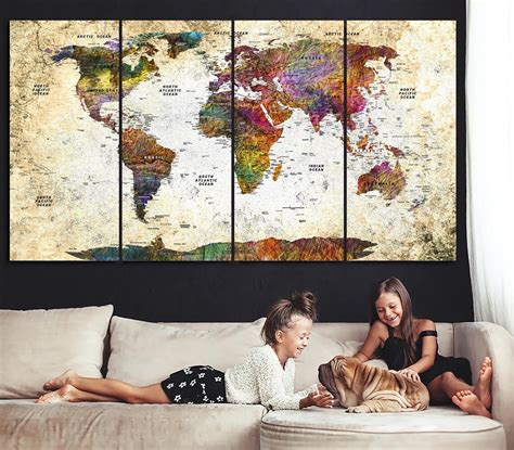 Large Canvas Wall Decor World Map Wall Art Print on Canvas | Etsy