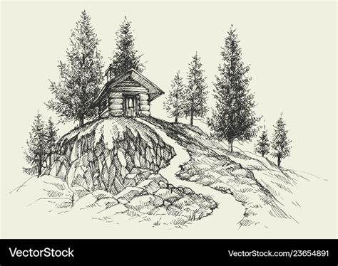 Relaxing place hand drawing a retreat in nature Vector Image