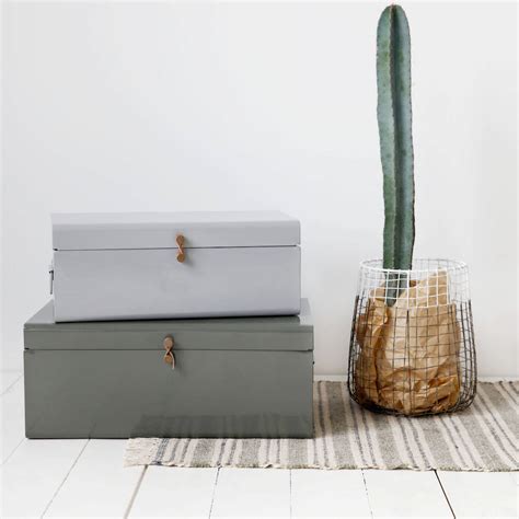 Metal Storage Trunk With Leather Detail By Idyll Home