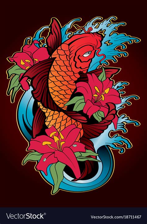 Koi fish tattoo japanese style color Royalty Free Vector