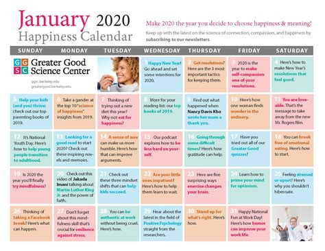 Your Happiness Calendar for January 2020