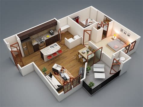 1 Bedroom Apartment/House Plans | Plantas de casas, Planta 3d de casa ...