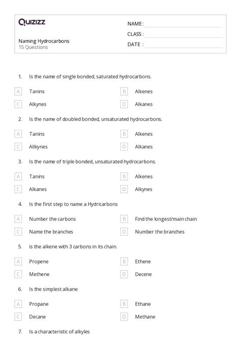 50+ alkanes cycloalkanes and functional groups worksheets on Quizizz | Free & Printable