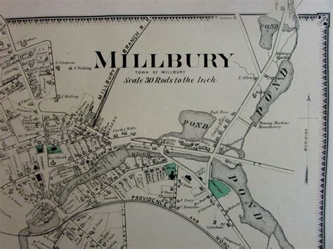 Millbury city plan Blackstone River 1870 Worcester Co. Mass. detailed map: - RareMapsandBooks