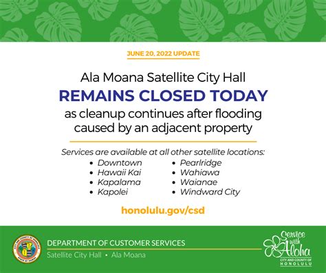 Ala Moana Satellite City Hall remains closed (June 20, 2022) (City and County of Honolulu ...