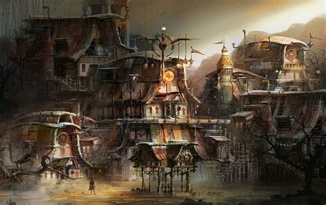 Steampunk Town, Abstract, Town, Steampunk, Fantasy, HD wallpaper | Peakpx