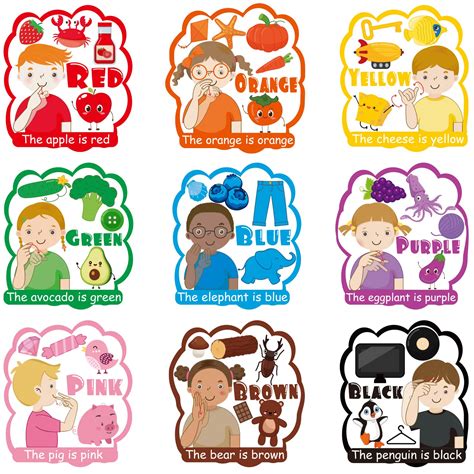 Buy 9 Pieces ASL Colour s Color Bulletin Board Set Sign Language Flash ...