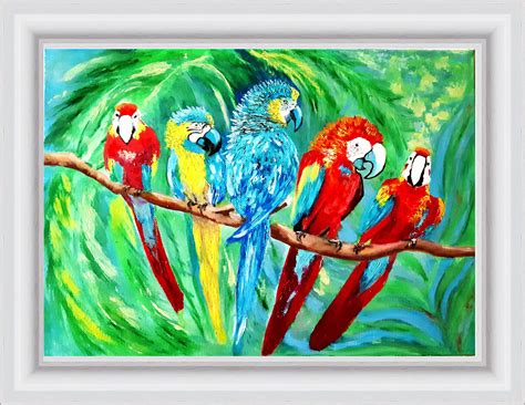 Parrot Painting Original Large Artwork Oils On Canvas 20 By | Etsy