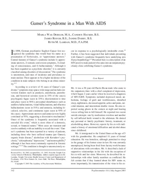 (PDF) Ganser’s Syndrome in a Man With AIDS | James Rough - Academia.edu