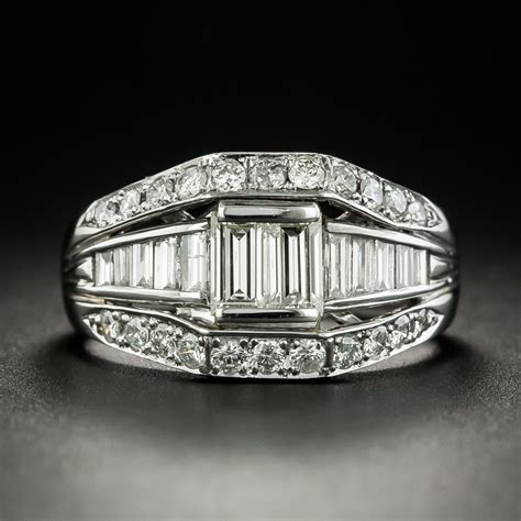 Estate Baguette and Round Brilliant Cut Diamond Band Ring - Vintage Jewelry