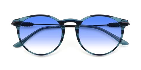 Stripe Blue Wayfarer Geek-Chic Keyhole Bridge Gradient Sunglasses with ...