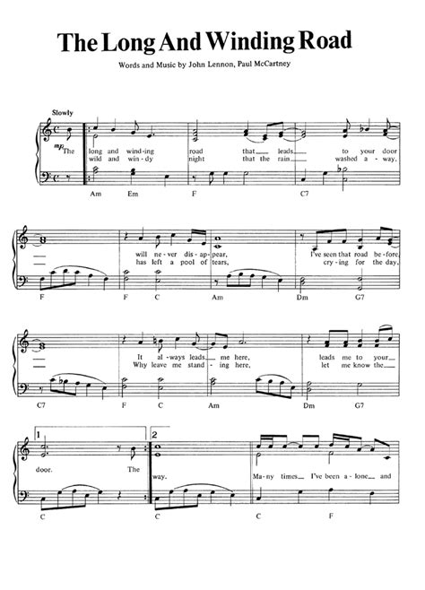 THE LONG AND WINDING ROAD Easy Piano Sheet music | Easy Sheet Music