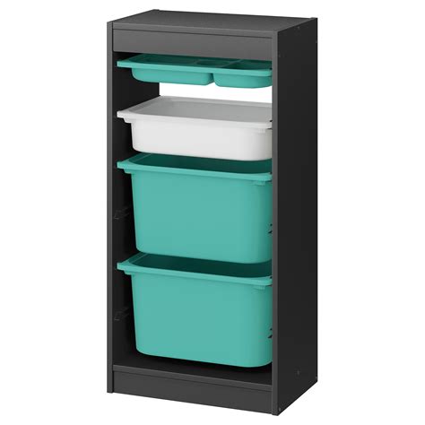 TROFAST storage combination with boxes/tray grey turquoise/white 46x30x94 cm | IKEA Lietuva