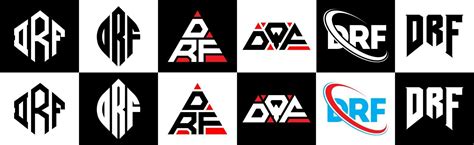 DRF letter logo design in six style. DRF polygon, circle, triangle, hexagon, flat and simple ...