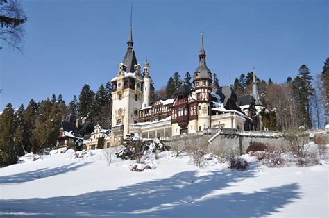 Pictures Romania Peles castle, Transylvania Winter castle Snow