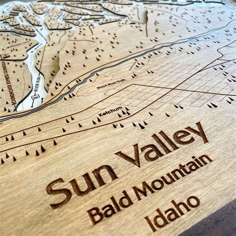 3D Sun Valley Ski Trail Map Sun Valley Skiing Art, Ski Slope Map Art, Engraved Wood Maps, Cabin ...