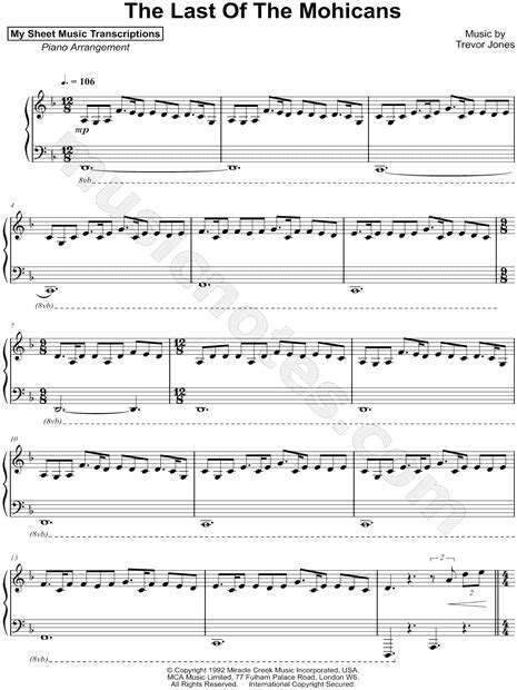 My Sheet Music Transcriptions "The Last of the Mohicans (Main Theme)" Sheet Music (Piano Solo ...