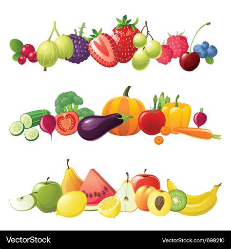 Fruits vegetables and berries borders Royalty Free Vector