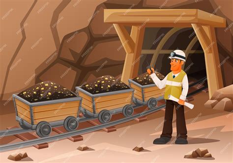 Free Vector | Mining miner cartoon composition with view of entrance ...