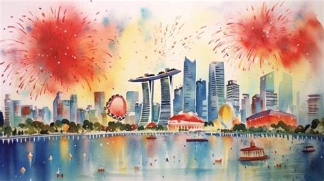 Premium AI Image | Singapore Independence Day with Skyline and ...