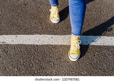 Woman Stepping Over White Line Drawn Stock Photo 2207987081 | Shutterstock